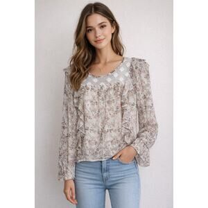R336 Mo Vint XS Ruffled Boho Top w lace & shear sleeves R0000336
